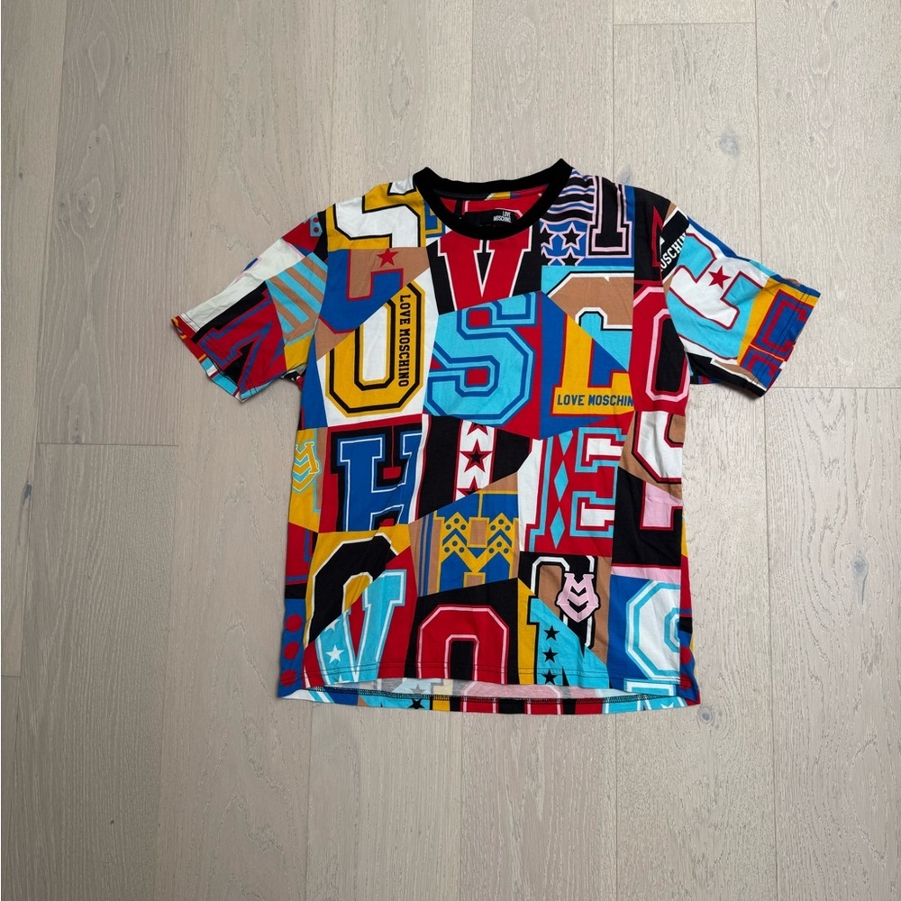 LOVE MOSCHINO Graphic Patchwork Logo T-Shirt – Size XL - Picture 2 of 7